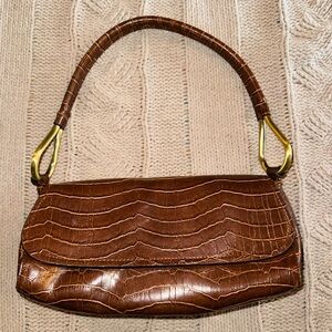 BUENO Brown Crocodile-Embossed Shoulder Bag